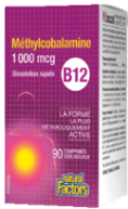 B12 Méthylcobalamine 1 000 mcg Natural Factors (90 comprimés sublinguaux)